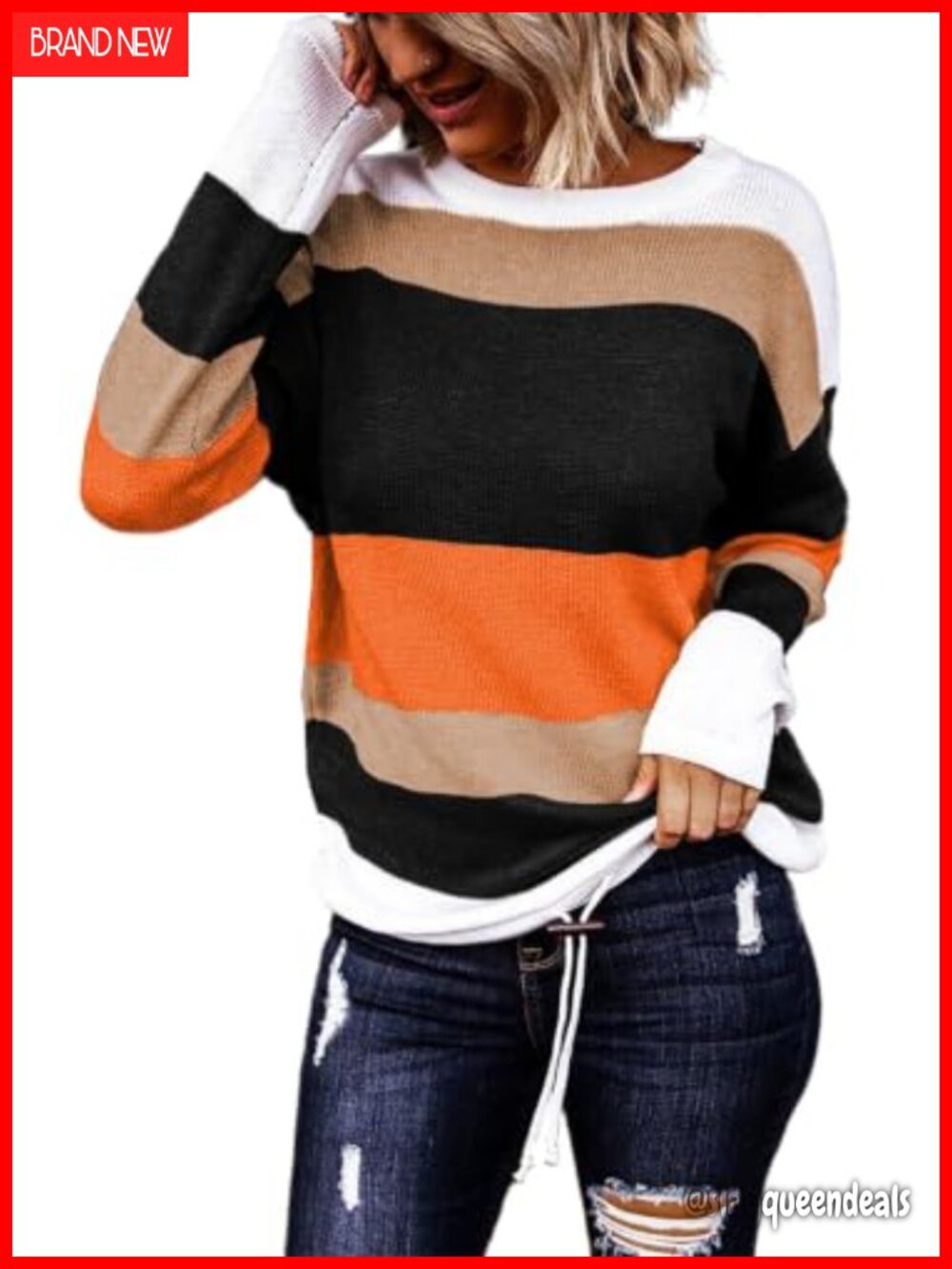 Striped Drawstring Color Block Pullover Sweater